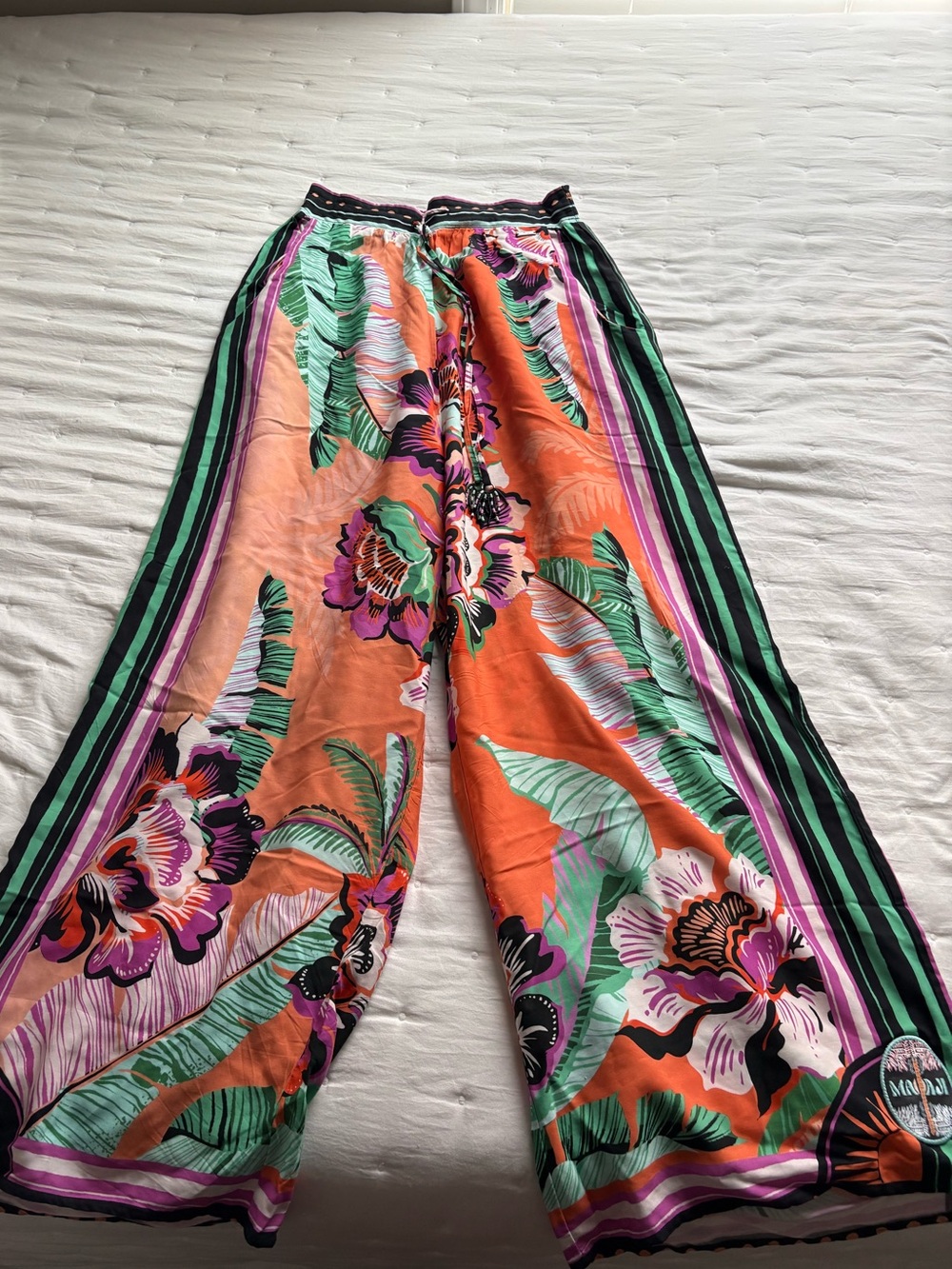 Maaji Orange Floral Wide-Leg Pants with Green & Purple Accents